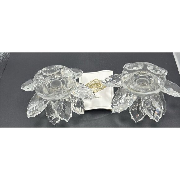 Shannon of Ireland Lotus Crystal Candle Holder Vintage Pair Of 3" With Box - Picture 3 of 9